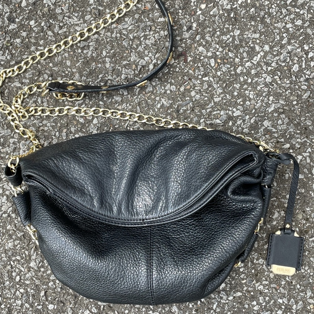 Perlina Black Pebbled Leather Crossbody Purse